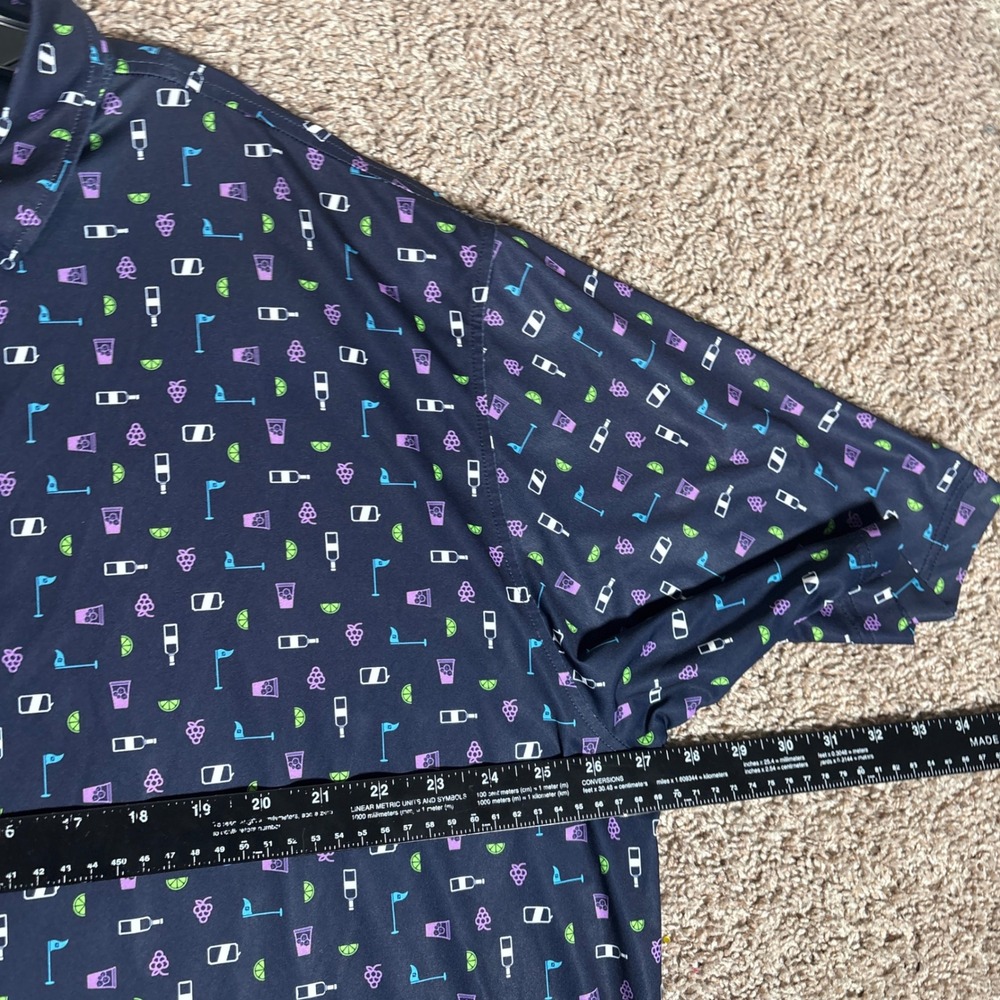 FootJoy Mens Lisle Golf Polo Shirt 2XL Navy Cocktail Golf Flag Print Stretch - Picture 4 of 9